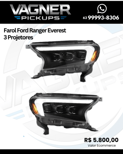 FAROL FORD RANGER EVEREST COM 3 PROJETORES